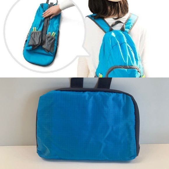 Foldable Waterproof Backpack-Gender Neutral - Blue - NWT - Picture 4 of 9